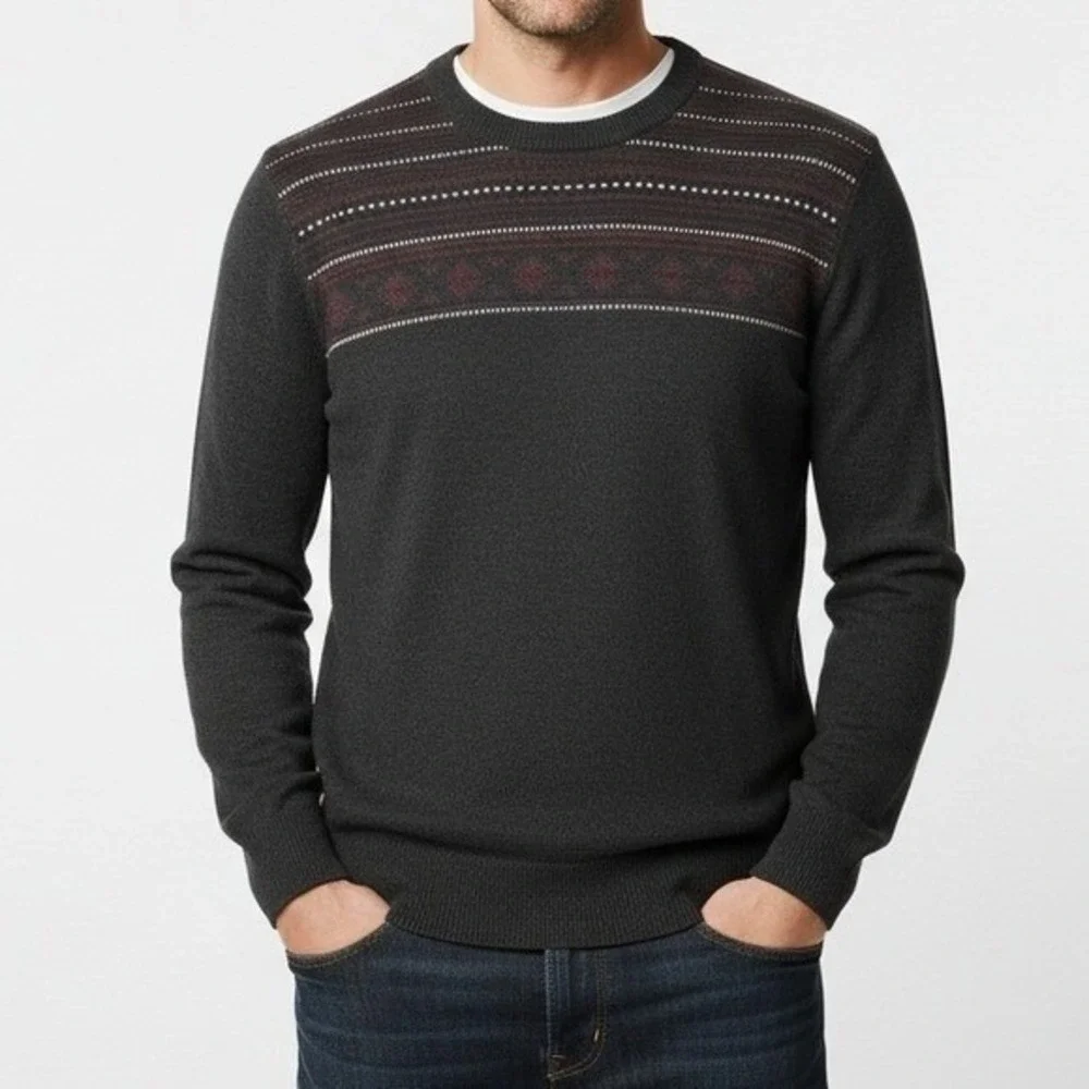 Croft & Barrow Men's Charcoal Fair‎ Isle Knit Sweater Crewneck Small